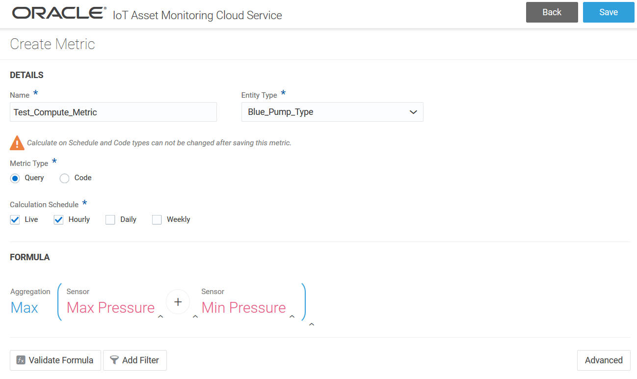 「メトリックの作成」エディタ