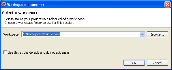 Eclipseの「Workspace Launcher」ダイアログ・ボックス