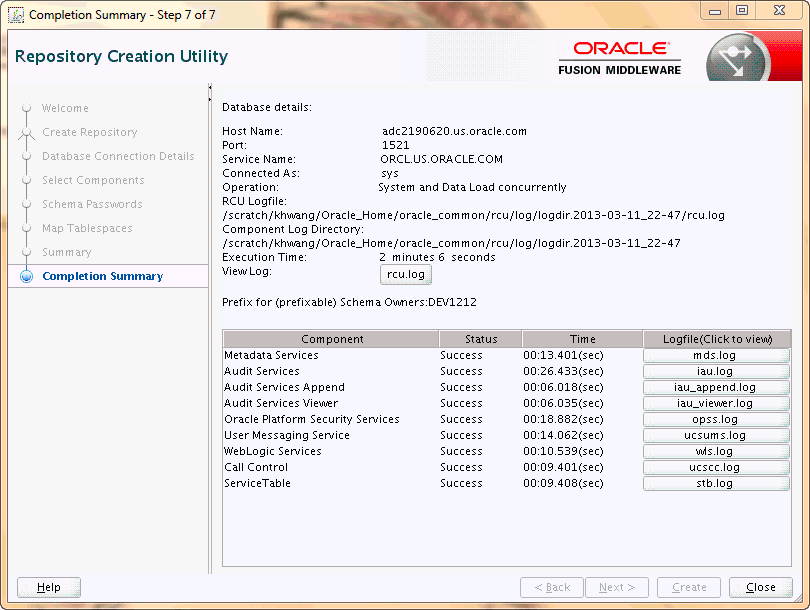 RCUリポジトリ作成の完了画面