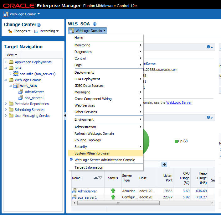 「図5-2 Oracle Enterprise Manager Fusion Middleware ControlのシステムMBeanブラウザの起動」の説明が続きます