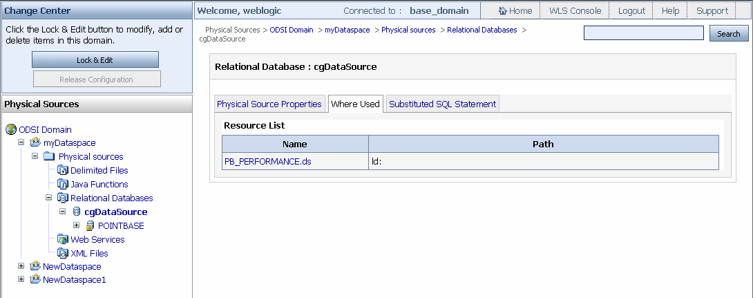 Datasource name and path on Where Used tab.