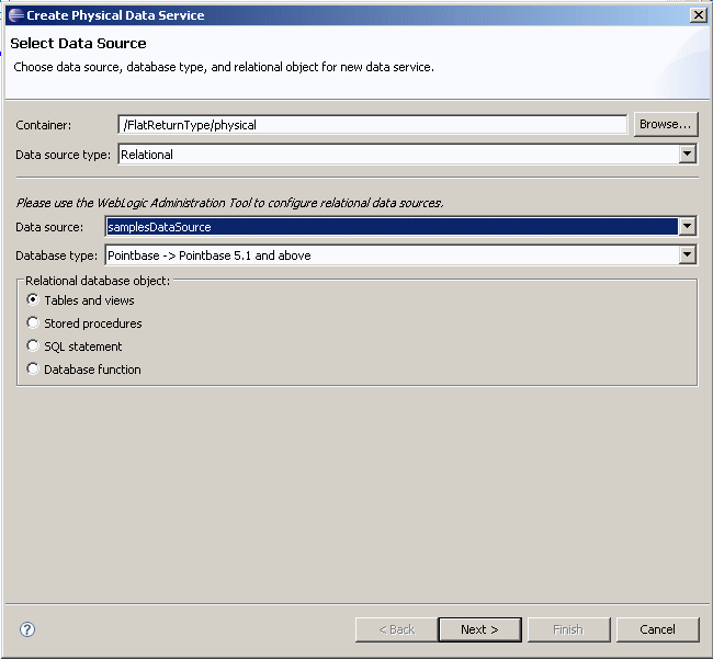 The Select Data Service dialog.