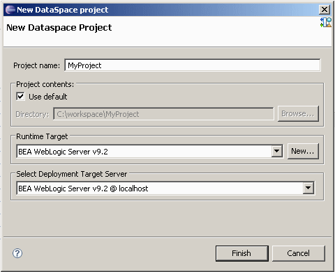 The New Dataspace Project dialog.