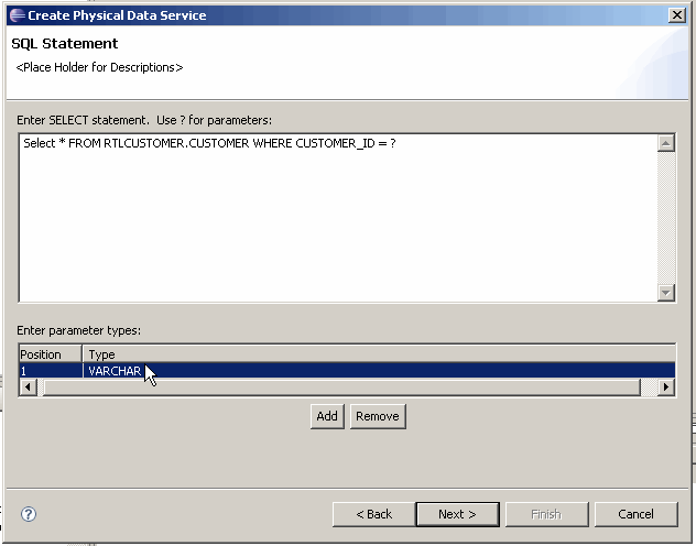 SQL statement dialog