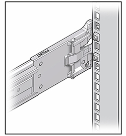 image:Illustration présentant la glissière alignée sur les trous de montage carrés du rack