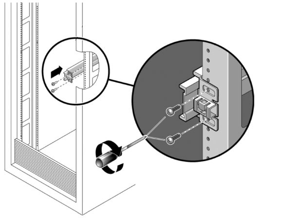 image:Illustration présentant l'ensemble glissière à l'extérieur des montants avant et arrière du rack