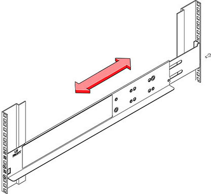 image:Illustration présentant les rails en extension afin de s'ajuster au rack