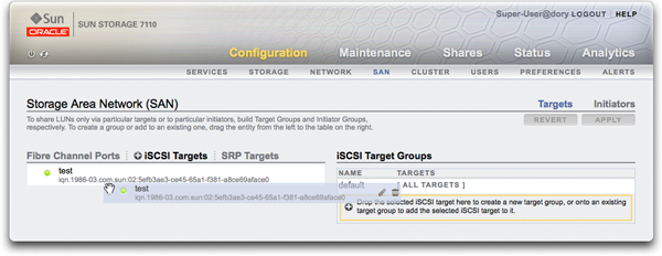 image:Groupes de cibles iSCSI affichés sur la BUI
