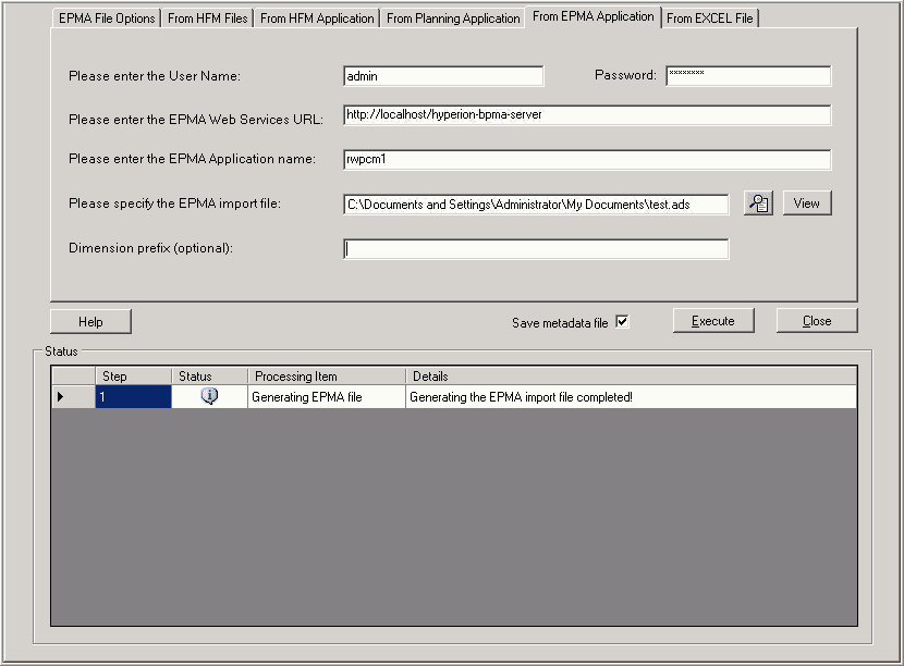 Use the EPM Architect File Generation Utility to create an import file for Performance Management Architect, Standard Profitability and Cost Management, Essbase (ASO), or Essbase (BSO).
