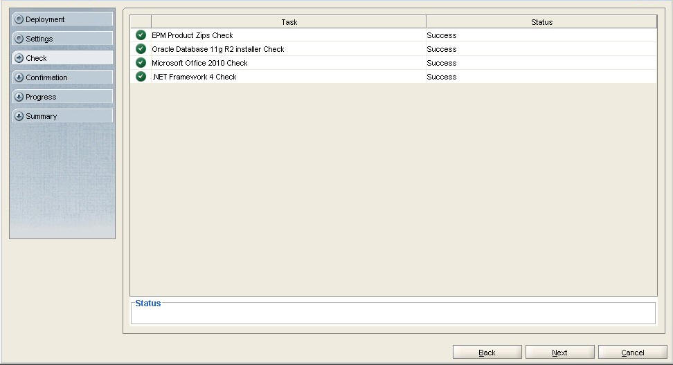 The Rapid Deployment Check screen showing the deployment checks