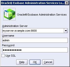Essbase Administration Services Login screen.