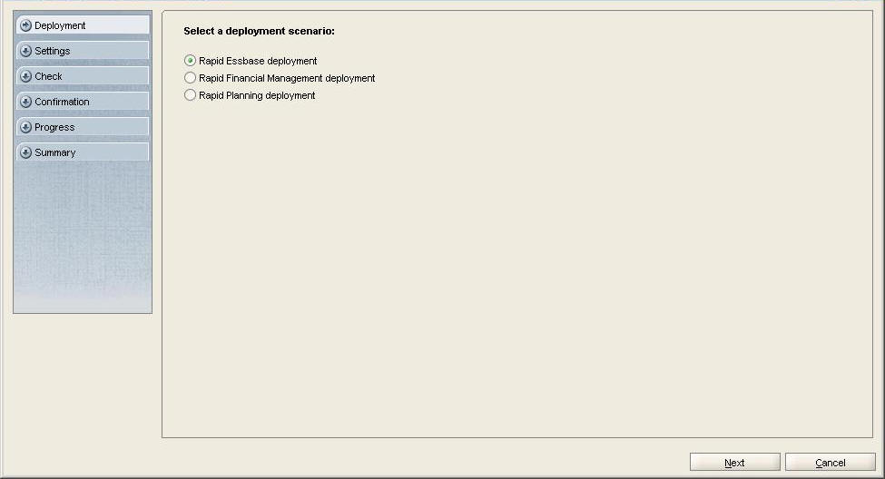 The Rapid Deployment Type Selection screen where you select the domain that you want to deploy