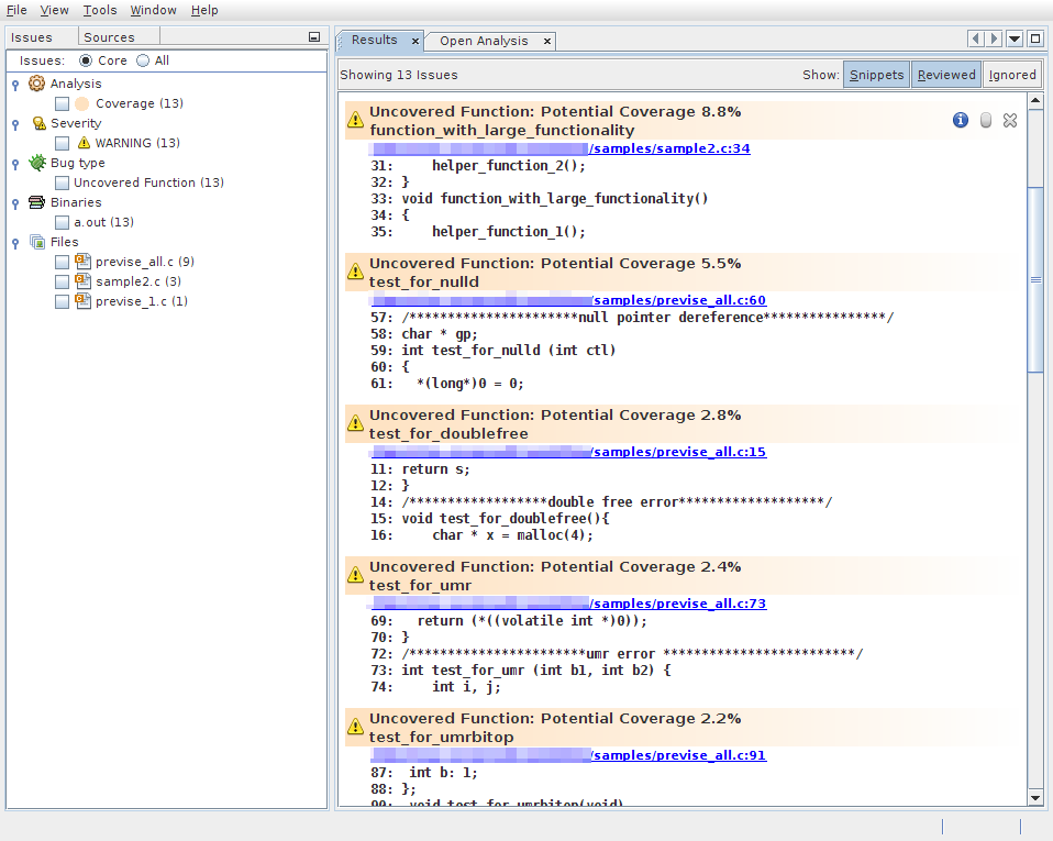 image:コードアナライザ GUI における Uncover の使用の例。
