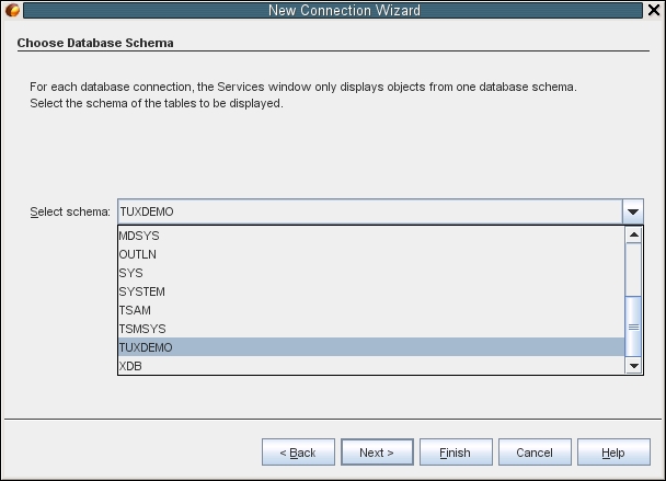 image:新規プロジェクトウィザードの Oracle Database プロジェクトの「マスターテーブル」ページ