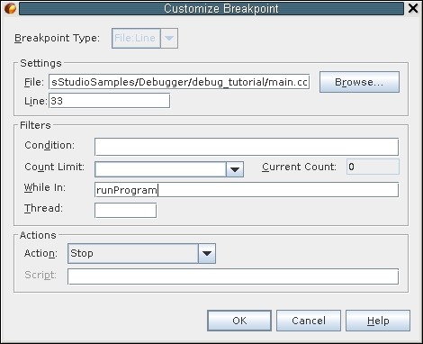 image:「ブレークポイントをカスタマイズ 」ウィンドウ