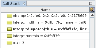 image:呼び出し元が現在のフレームとしてマーク付けされている「呼び出しスタック」ウィンドウ
