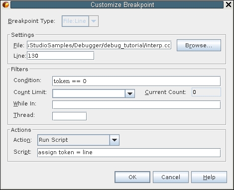 image:「カスタムブレークポイント」ダイアログボックス