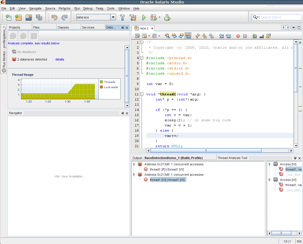 image:运行 “Data Race Detection“（数据争用检测）的 IDE 的屏幕抓图