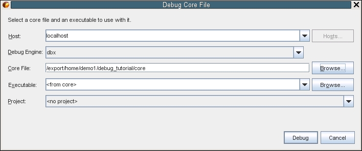 image:“Debug core file“（调试信息转储文件）对话框