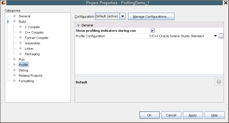 image:ProfilingDemo_1 的 “Project Properties“（项目属性）对话框的 “Profile“（分析）选项卡。