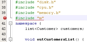 image:“Editor“（编辑器）窗口中的代码，第 40 行上显示了错误图标