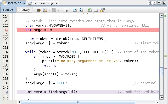 image:在第 127 行上包含行断点的编辑器窗口