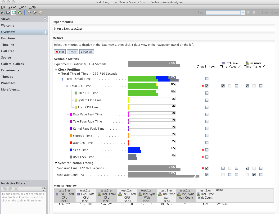 使用同步跟踪比较两个实验- Oracle® Solaris Studio 12.4：性能分析器教程