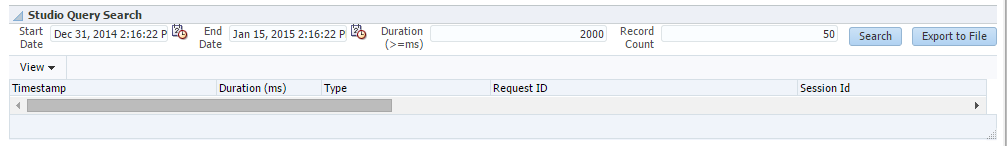 This image shows the Studio Query Search region and a list of long queries.