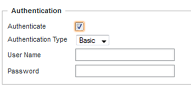 IFrame edit view with authentication fields for Basic authentication