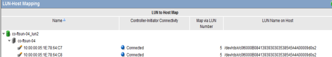 LUN Host mapping detail