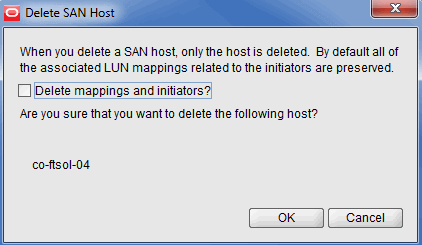 Dialog box for "Delete SAN Host"