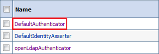 Affiche l'emplacement de l'option DefaultAuthenticator