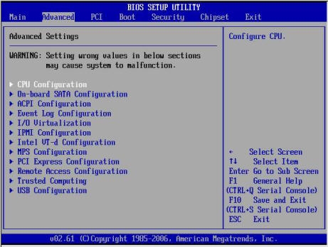 画像: 「BIOS Setup Utility: Advanced - Advanced Settings」を示す図。