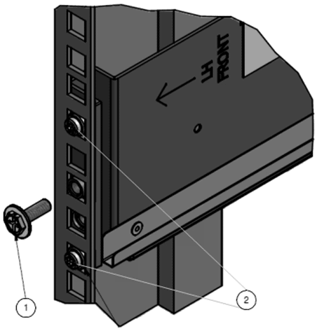 A Phillips
13mm head hex flange screw and the front of a rack