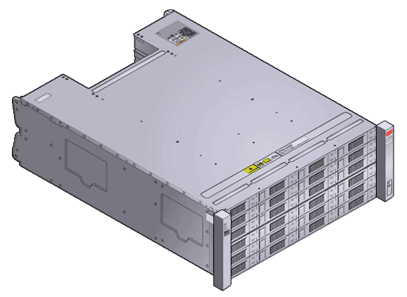The front view of the DE2-24P Brick shows the LEDs and the 24 SSF SAS-2 drive slots. 