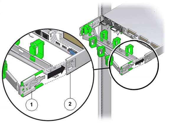 CMA slide rail connector inserted into the back of the right slide rail