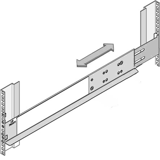 Rail extended to holes in the back of the rack