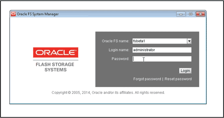 Oracle FS System Manager login screen