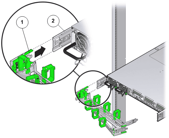 CMA slide rail connector inserted into the back of the left slide rail
