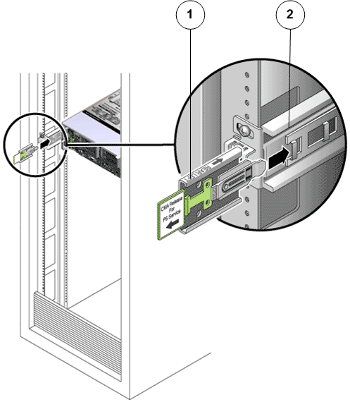 CMA rail extension inserted into the back of the left slide rail 
