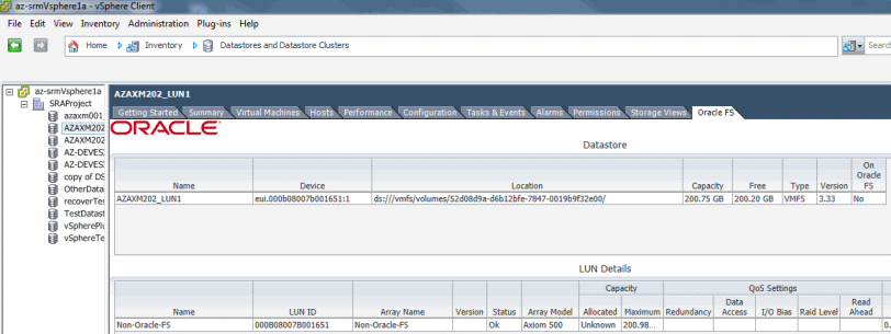Oracle FS System elements in the vSphere Client