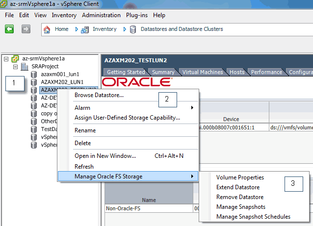 vSphere Client context menu for datastores