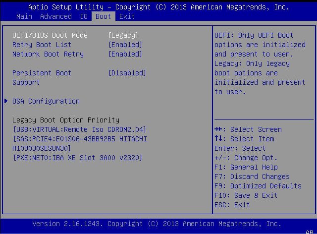 image:レガシー BIOS ブートモードでの BIOS ブートメニュー画面を示す画像。