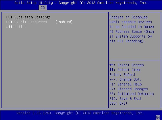 image:「PCI Subsystem Settings」メニューを示す図