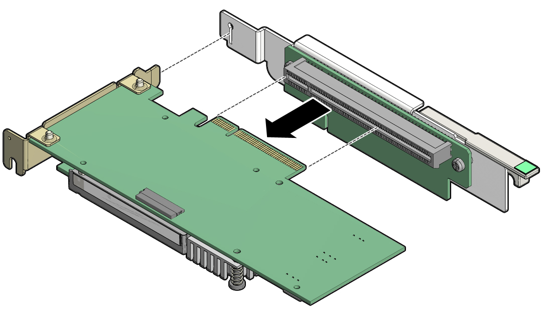 image:スロット 1 および 2 のライザーから PCIe カードを取り外す方法を示す図。