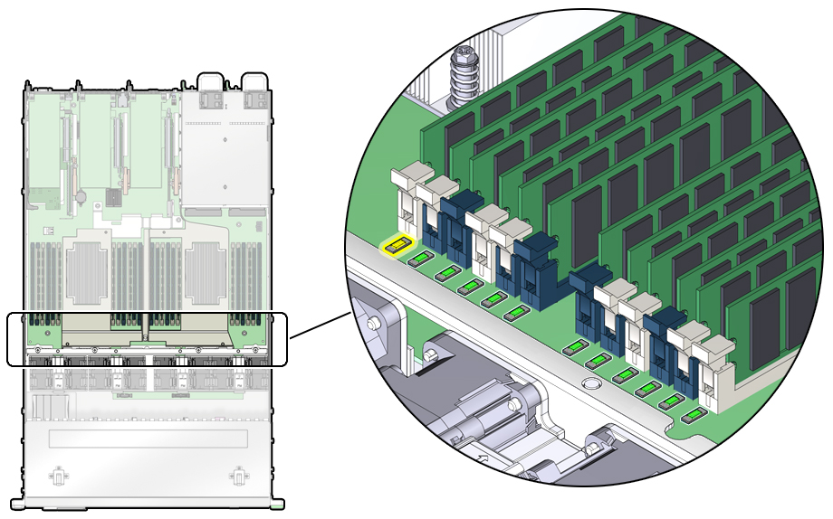 image:DIMM 障害 LED の位置を示す図。
