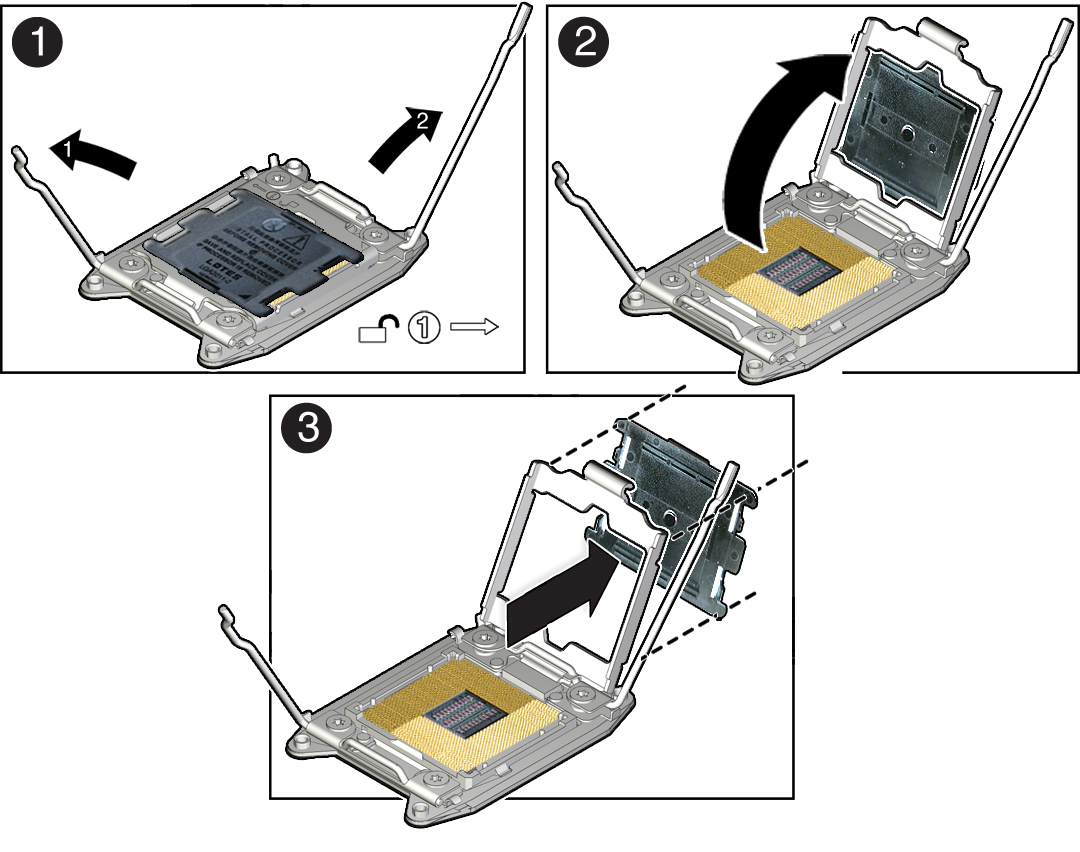 image:プロセッサソケットのカバーの取り外し方法を示す図。