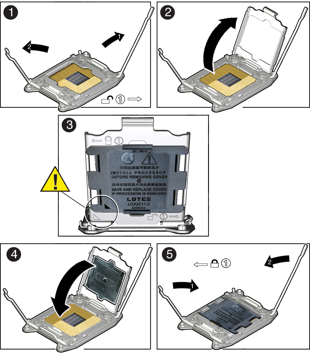 image:プロセッサソケットのカバーの取り付け方法を示す図。