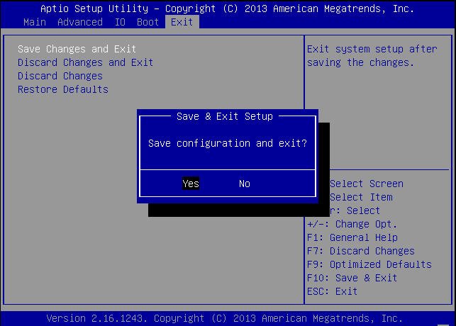image:この図は、BIOS の「Save and Exit」画面の設定を示しています。