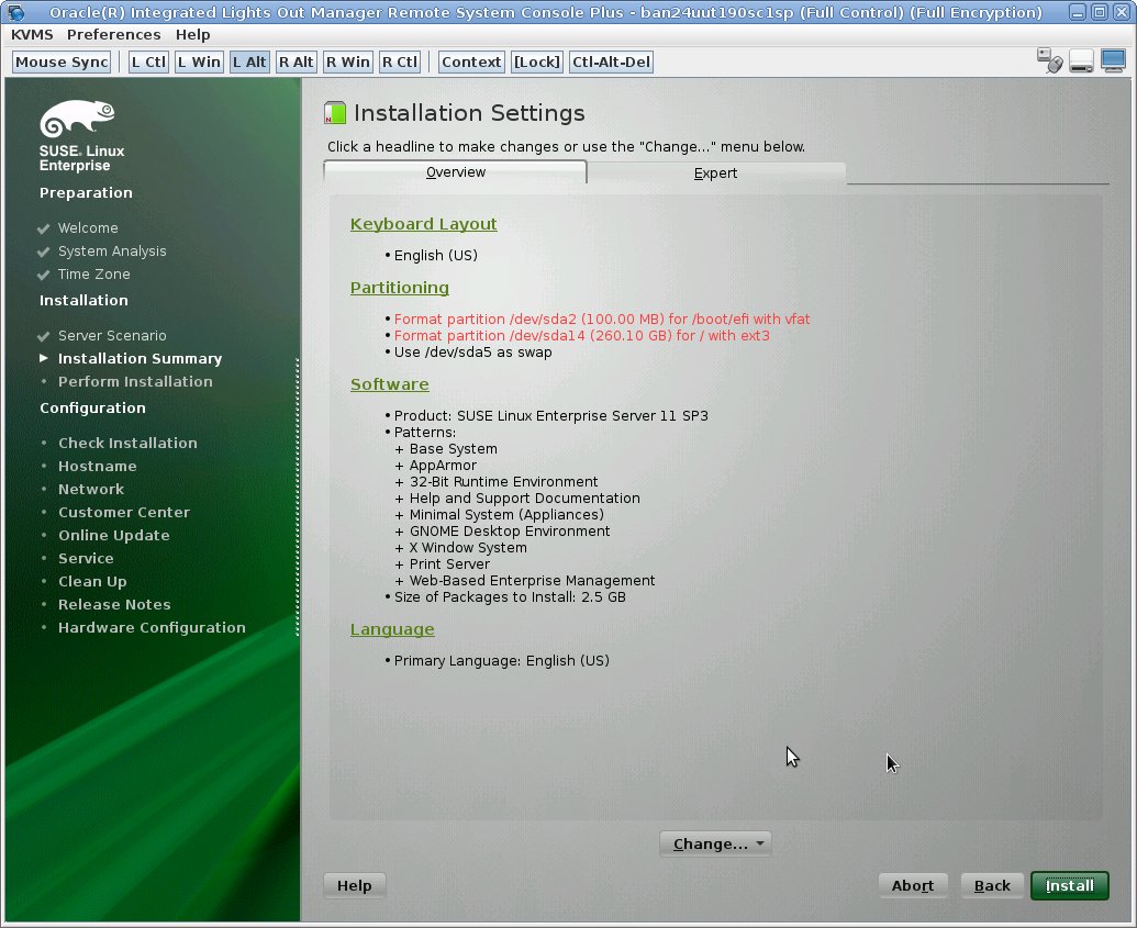image:SUSE “Installation Settings“ 屏幕